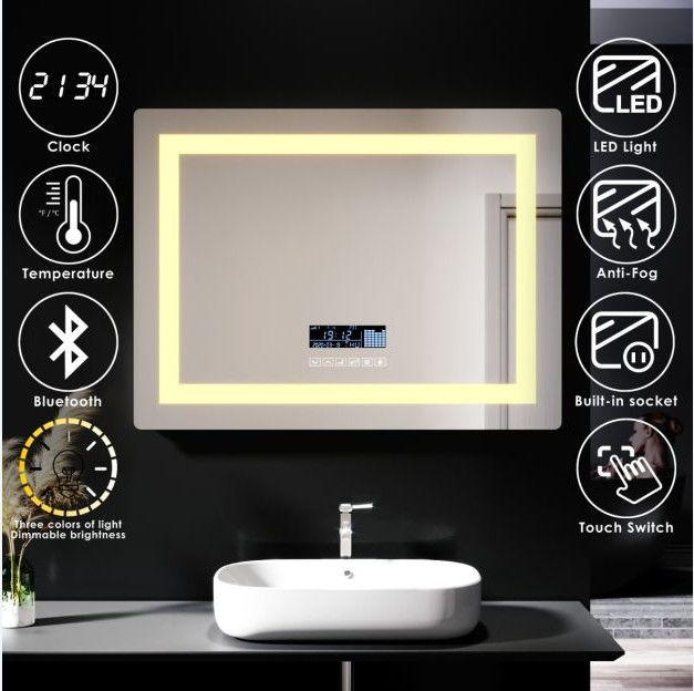 مرآة حمام بإضاءة LED ساخنة مع بلوتوث 600 * 800700 * 900750 * 1000